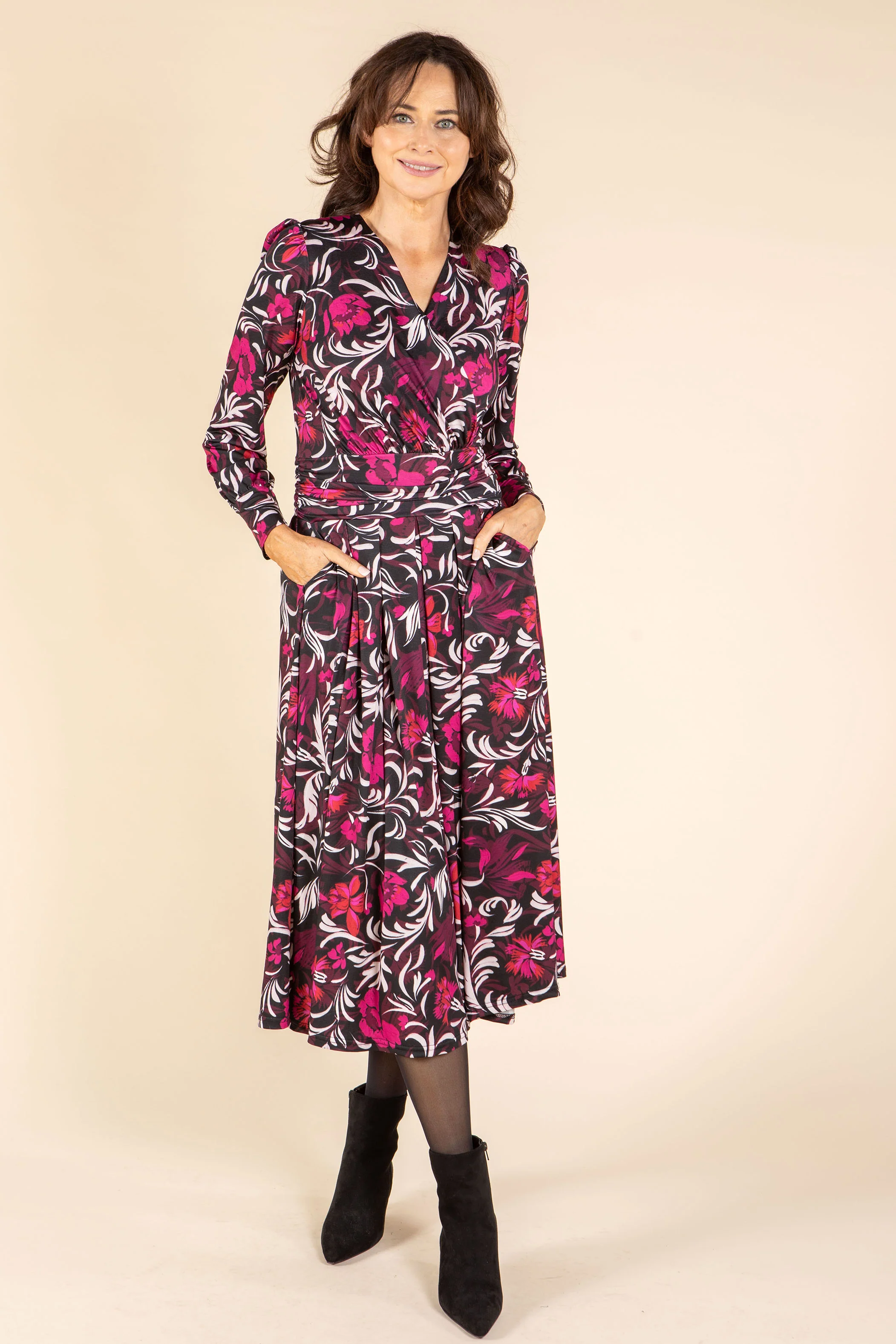 V-Neck Faux-Wrap Midi Dress - Image 5