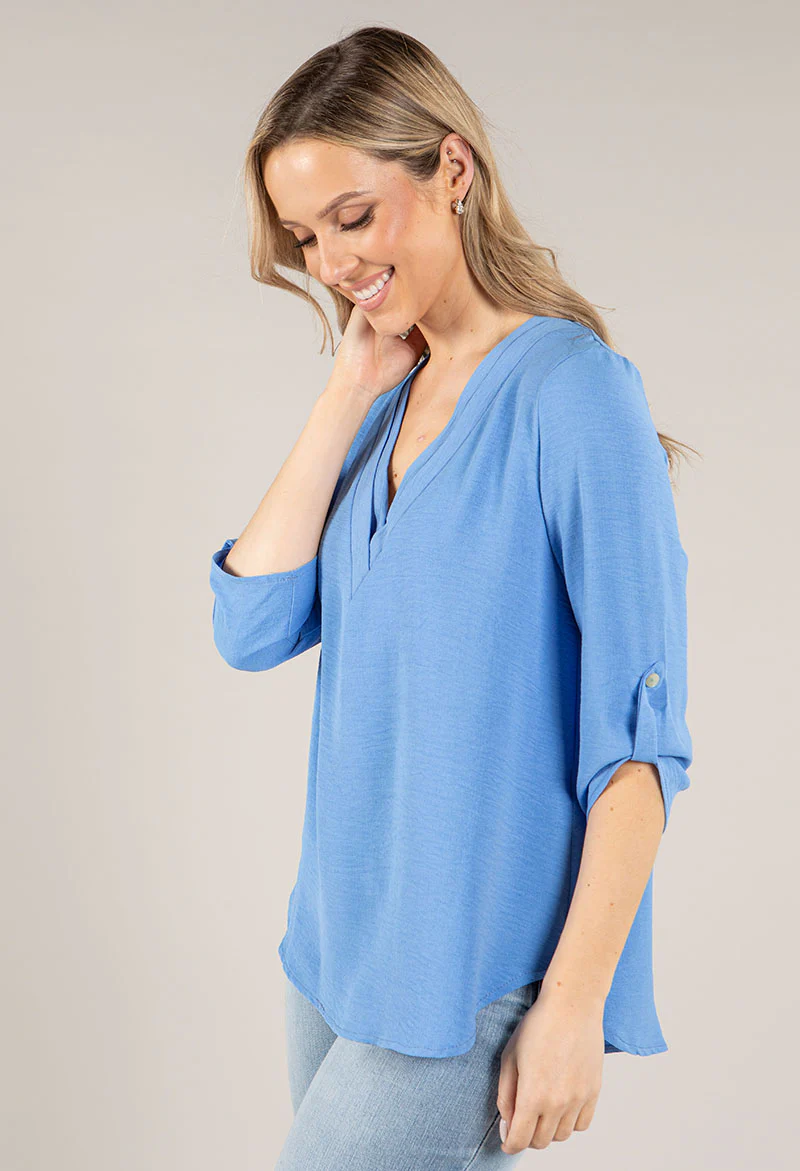 V-Neck Rolled Sleeve Top - Image 2