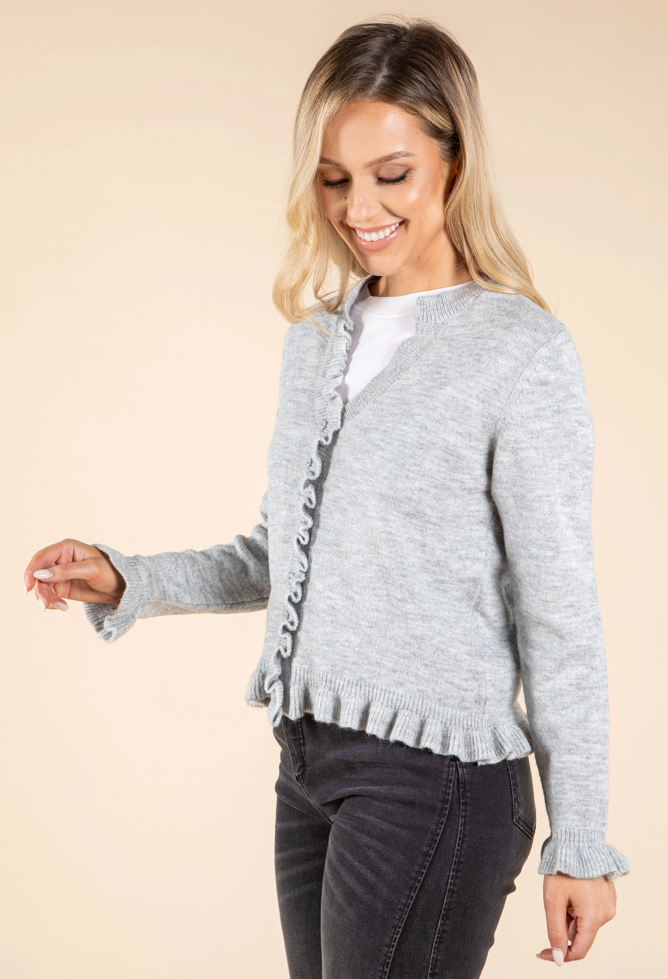 V-Neck Ruffle Detail Faux-Cardi - Image 2