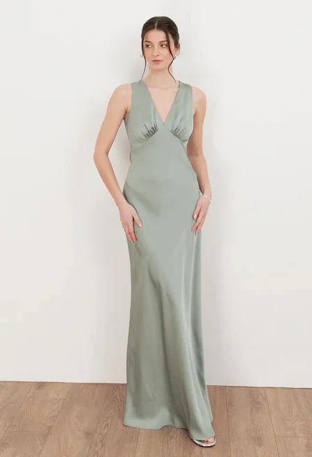 V-Neck Satin Maxi Dress - Image 2