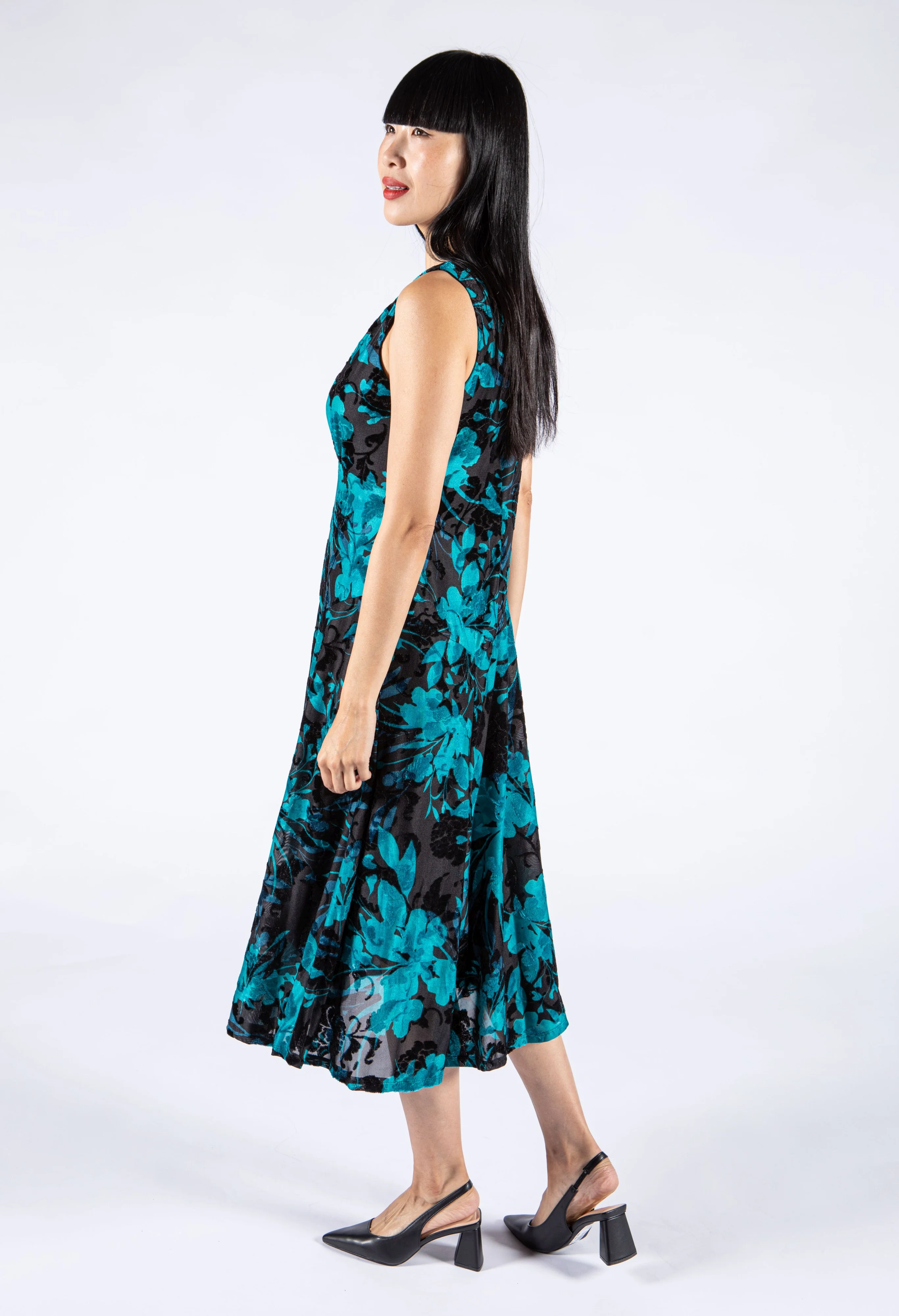 Velvet Detail Floral Dress - Image 2
