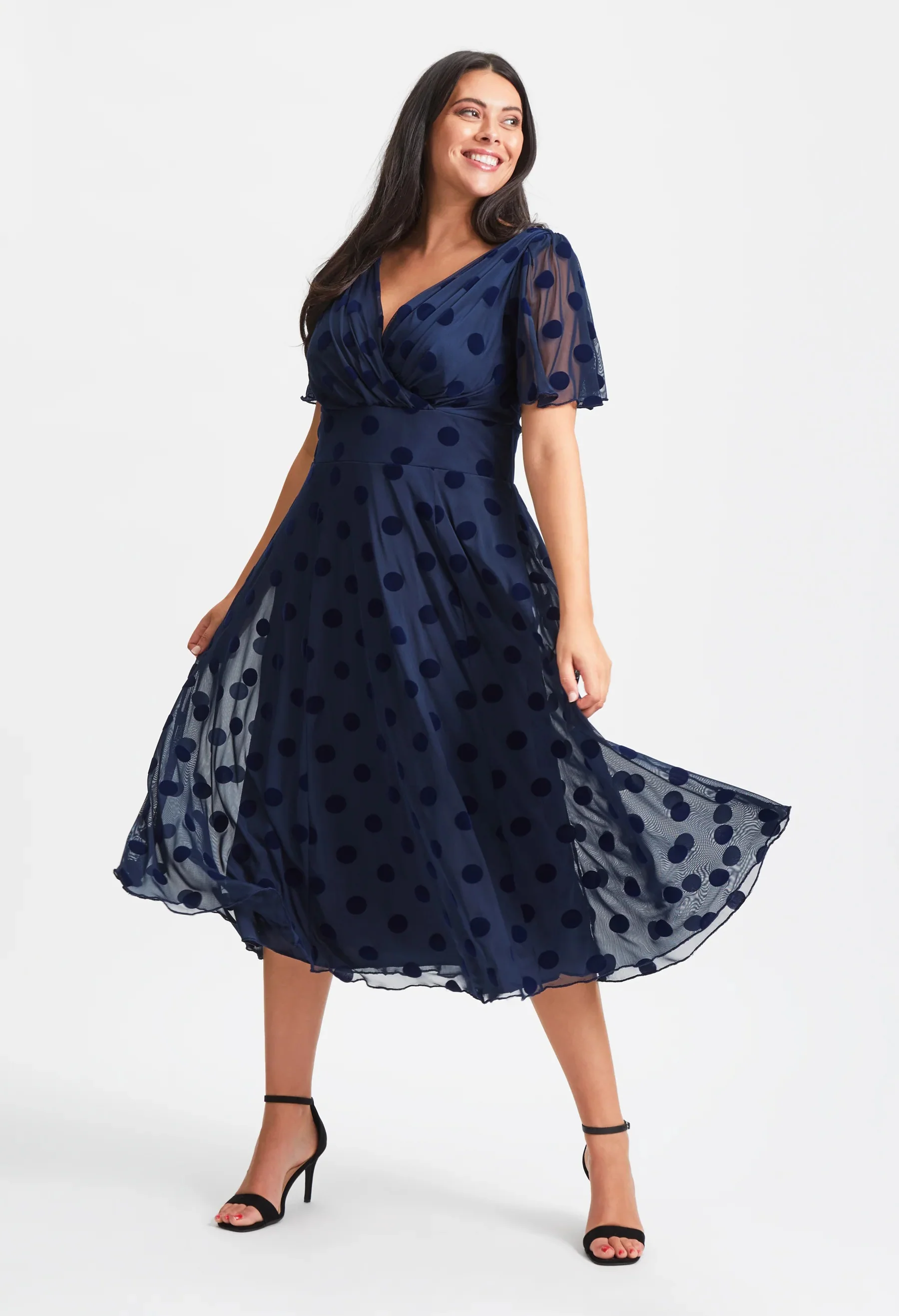 Victoria Angel Sleeve Mesh Midi Curve+ Dress - Image 2