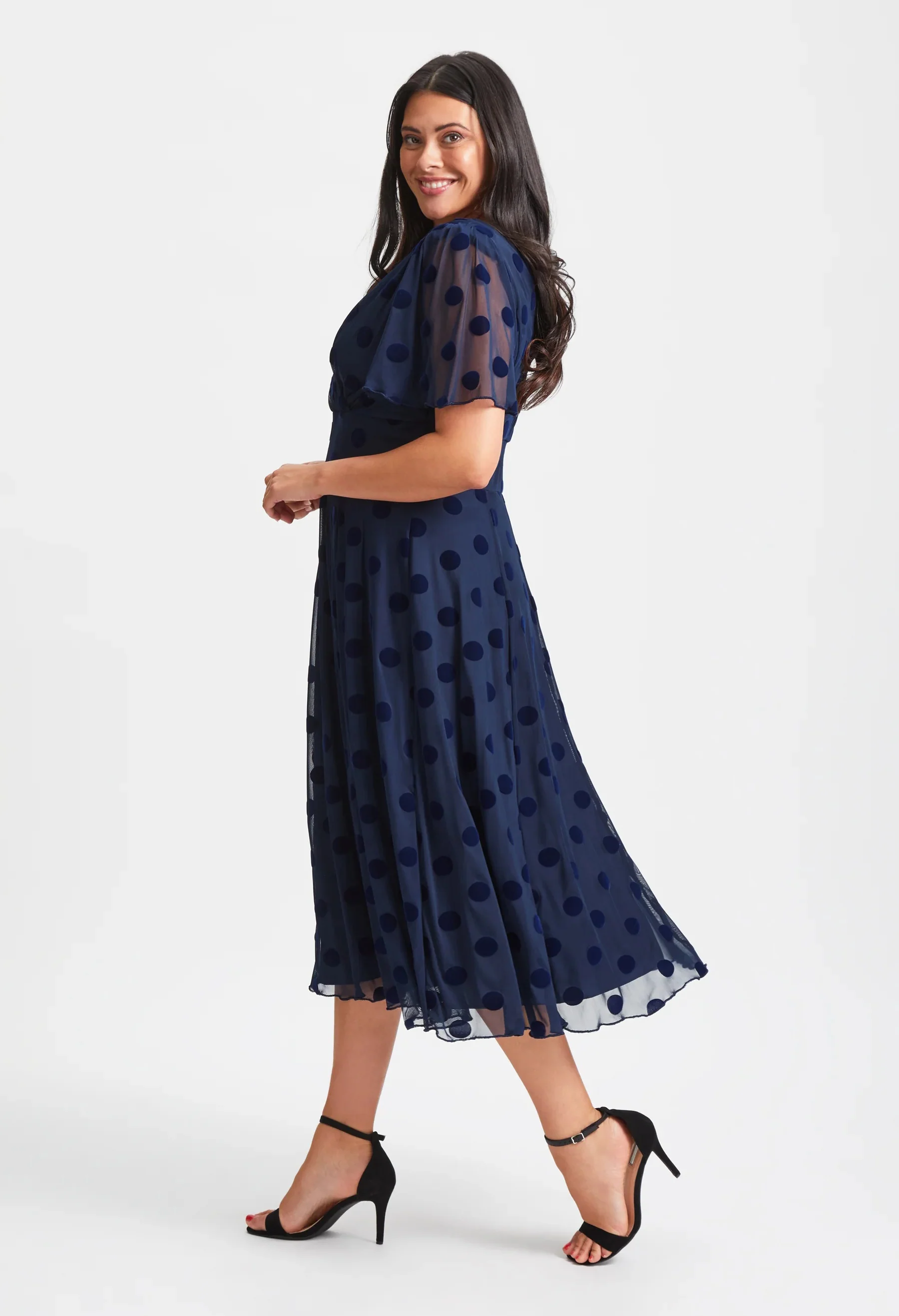 Victoria Angel Sleeve Mesh Midi Curve+ Dress - Image 3