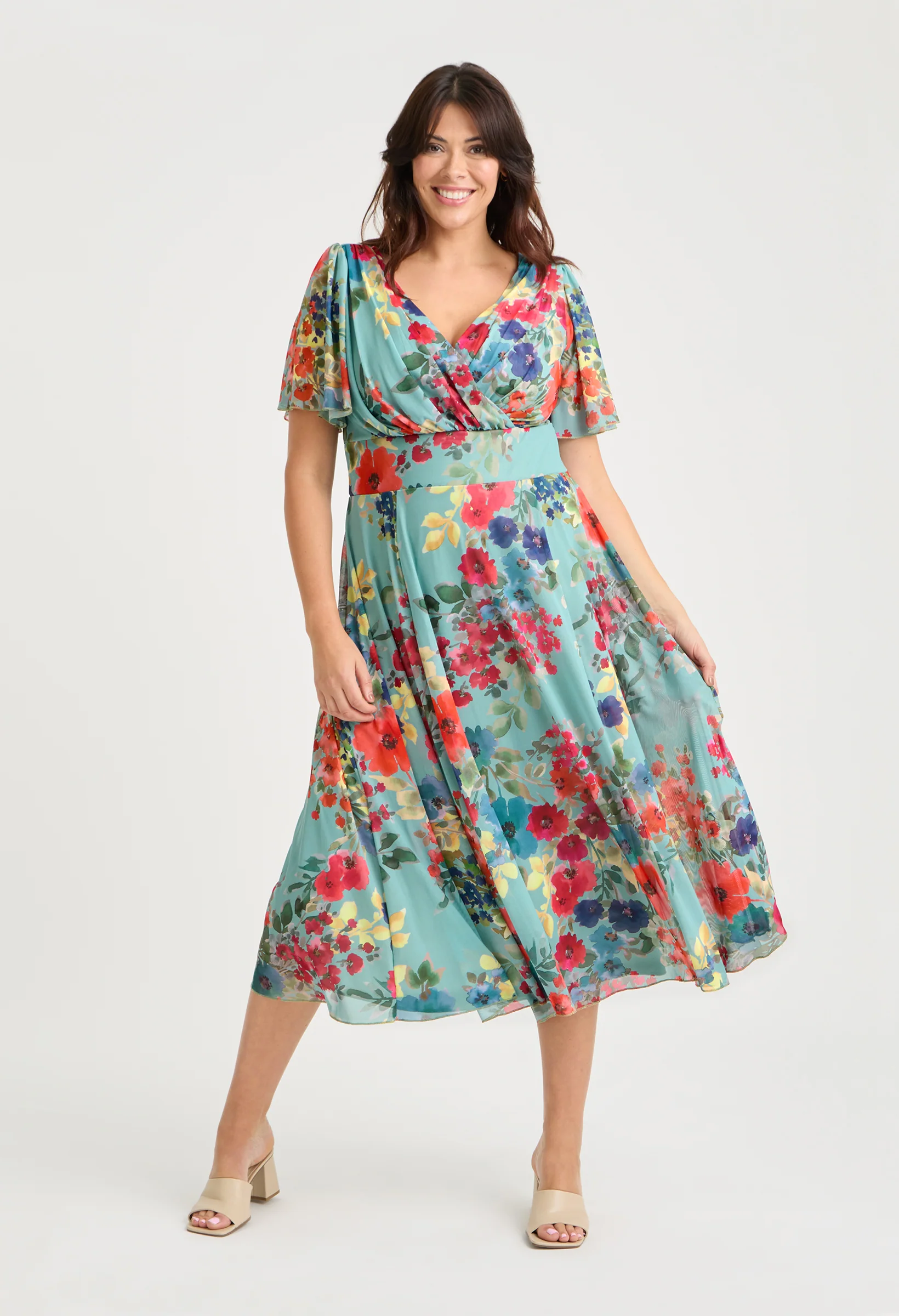 Victoria Angel Sleeve Mesh Midi Curve+ Dress - Image 2