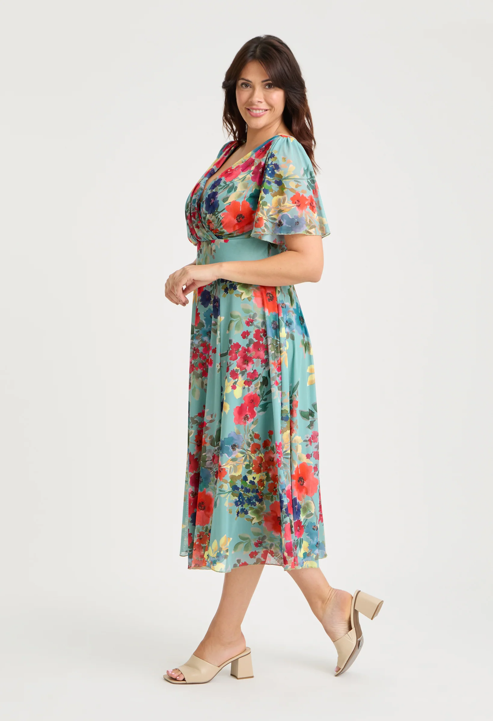 Victoria Angel Sleeve Mesh Midi Curve+ Dress - Image 3