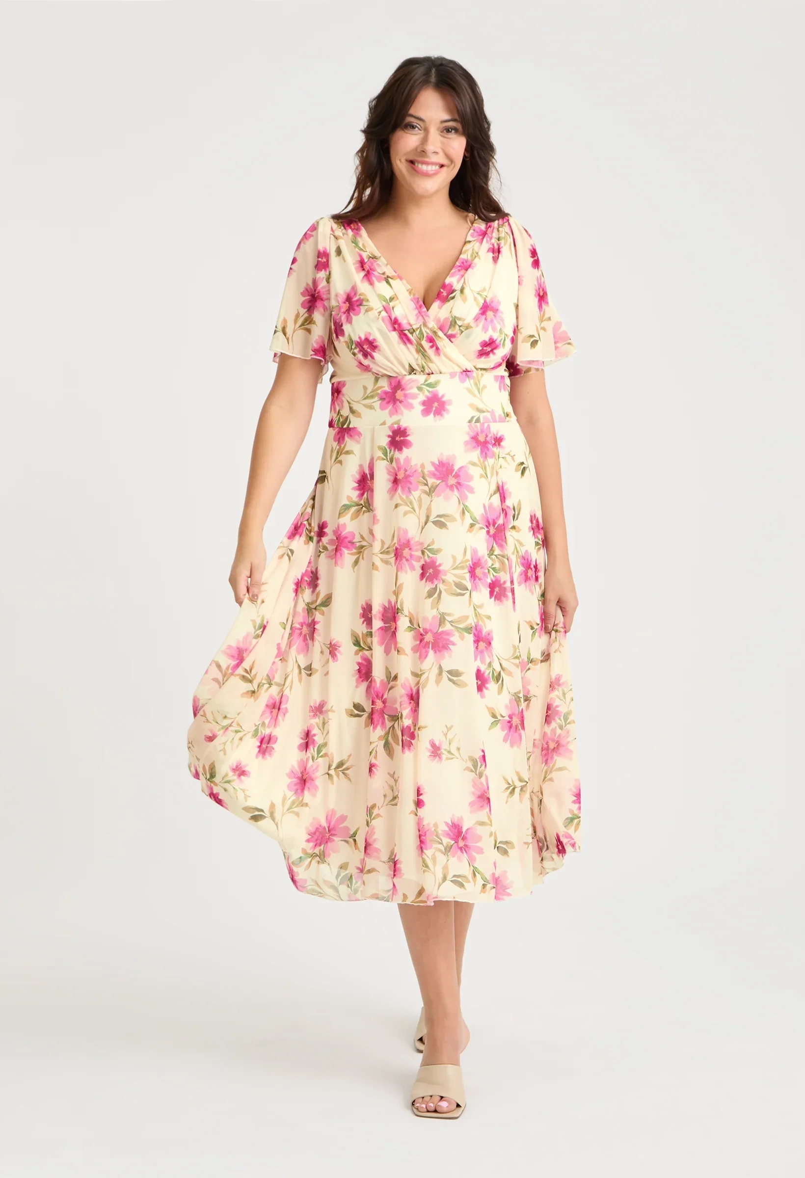 Victoria Angel Sleeve Mesh Midi Curve+ Dress - Image 2