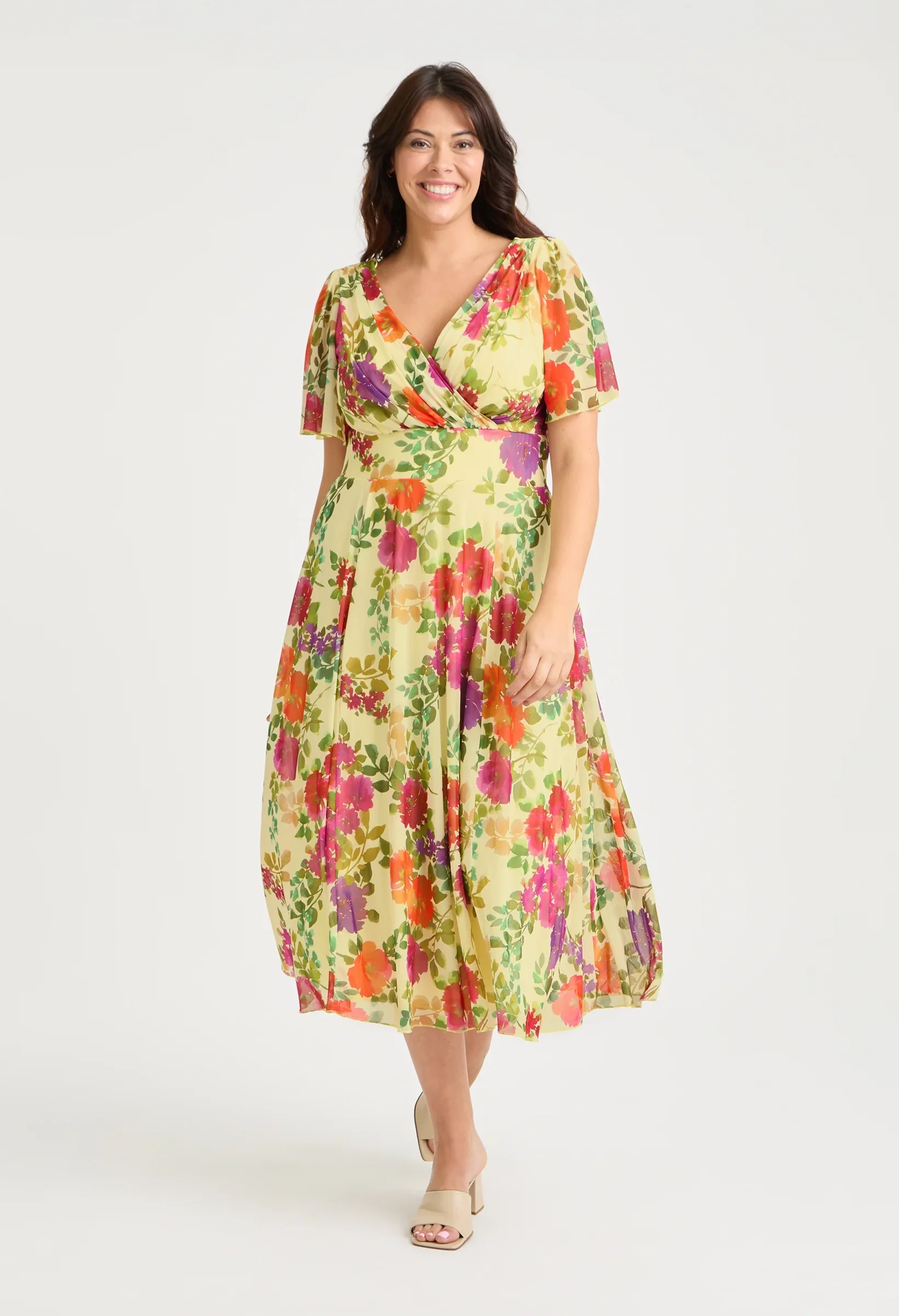 Victoria Angel Sleeve Mesh Midi Curve+ Dress - Image 2