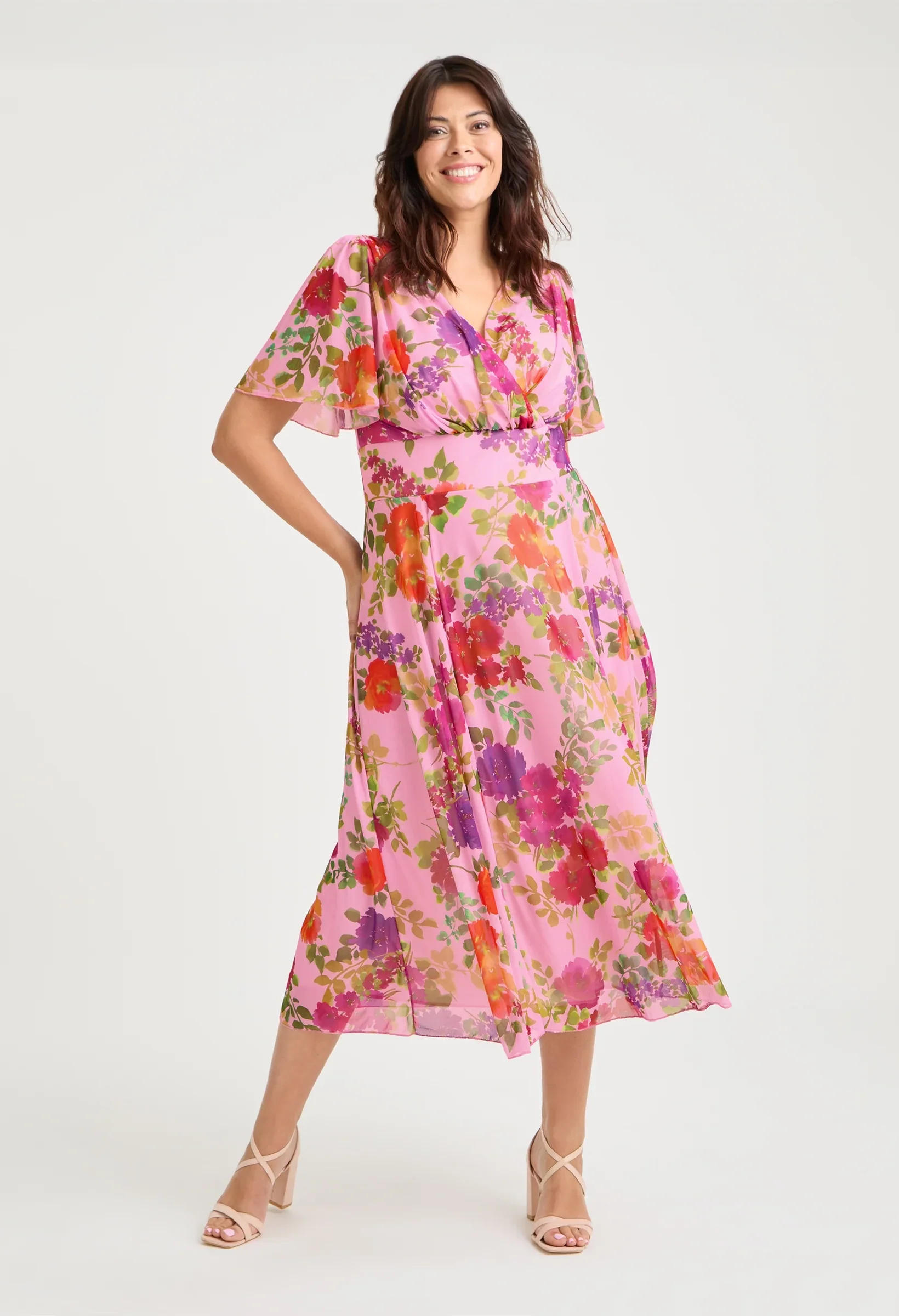Victoria Angel Sleeve Mesh Midi Curve+ Dress - Image 2