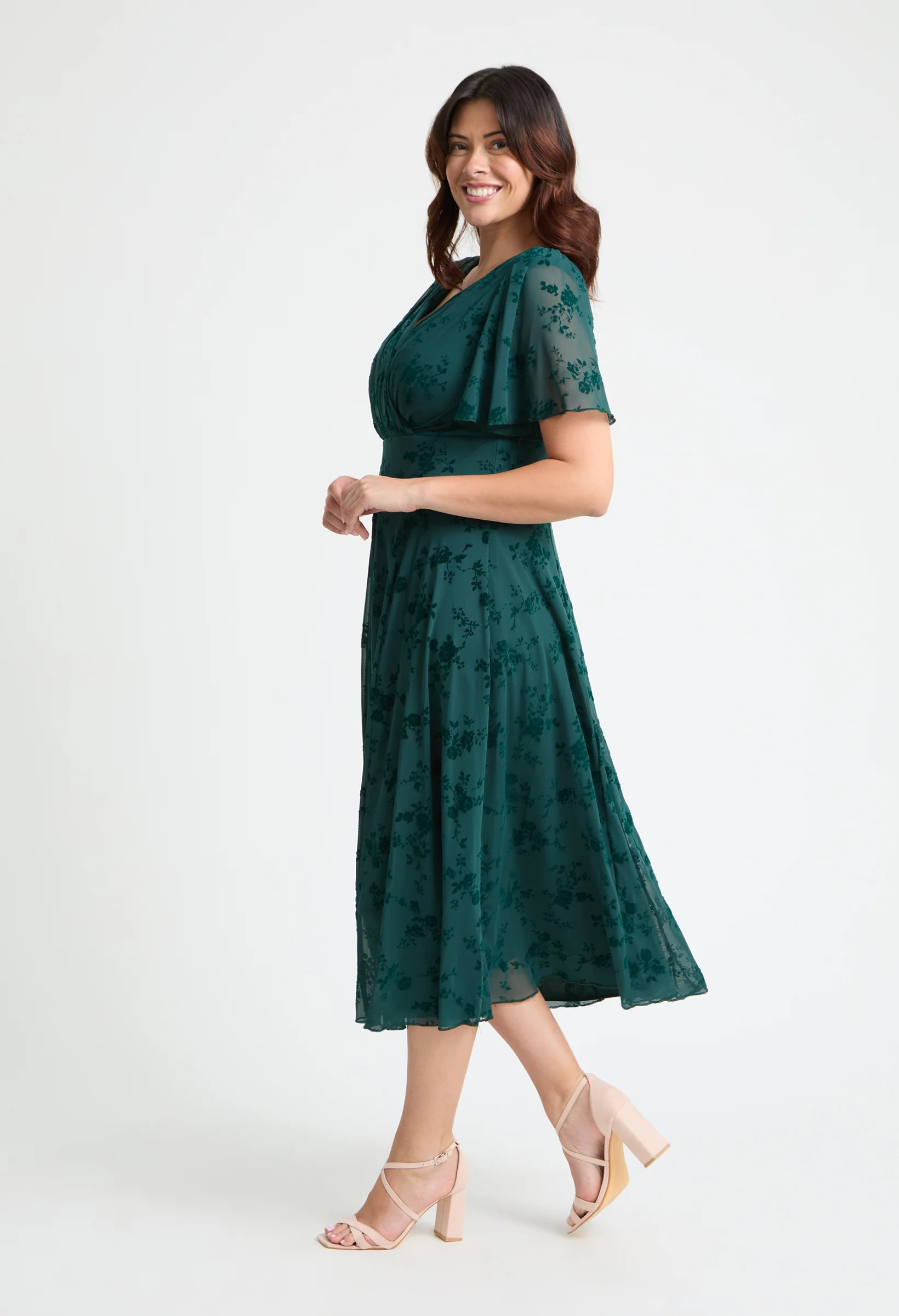 Victoria Angel Sleeve Mesh Midi Curve+ Dress - Image 2