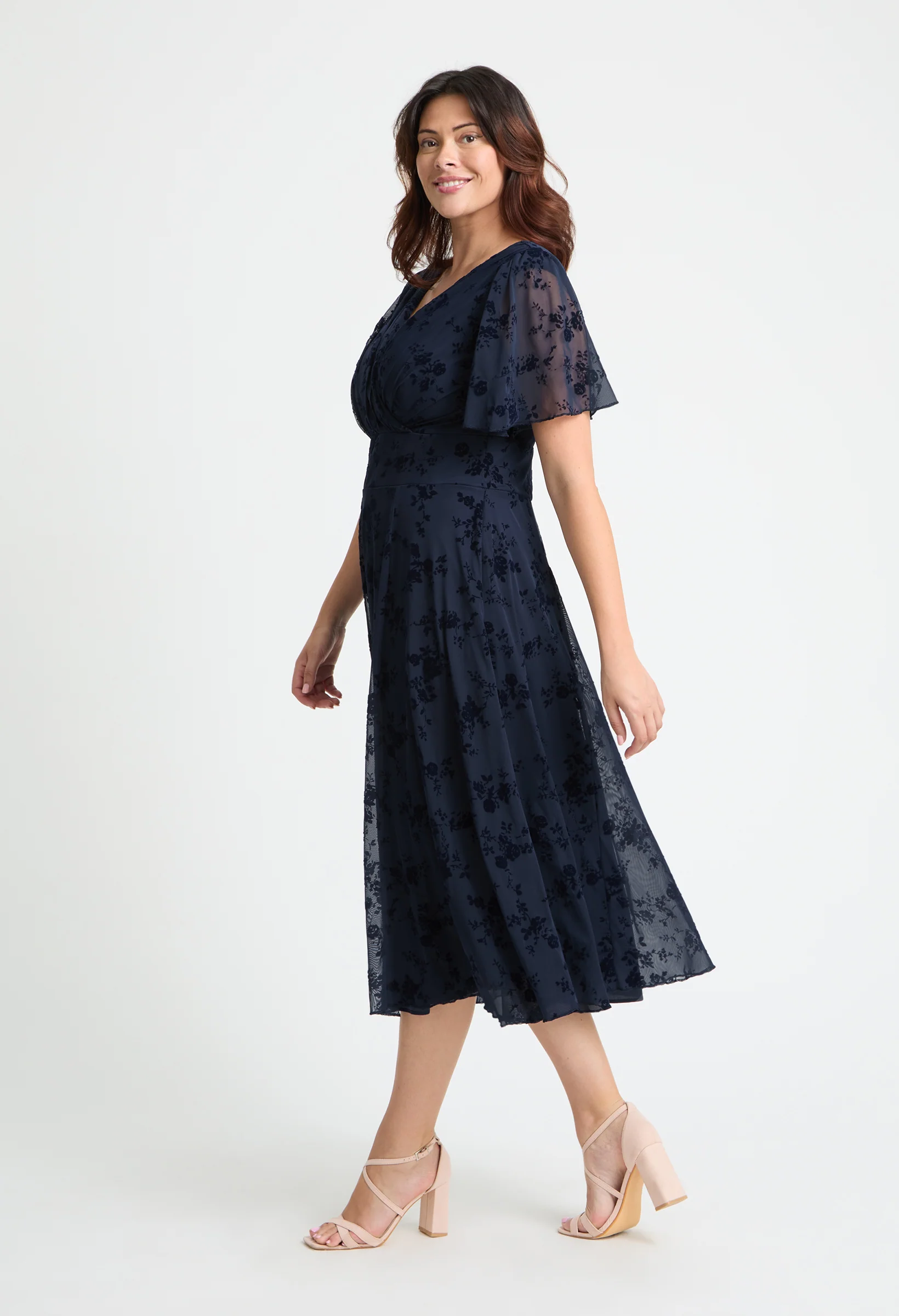 Victoria Angel Sleeve Mesh Midi Curve+ Dress - Image 2