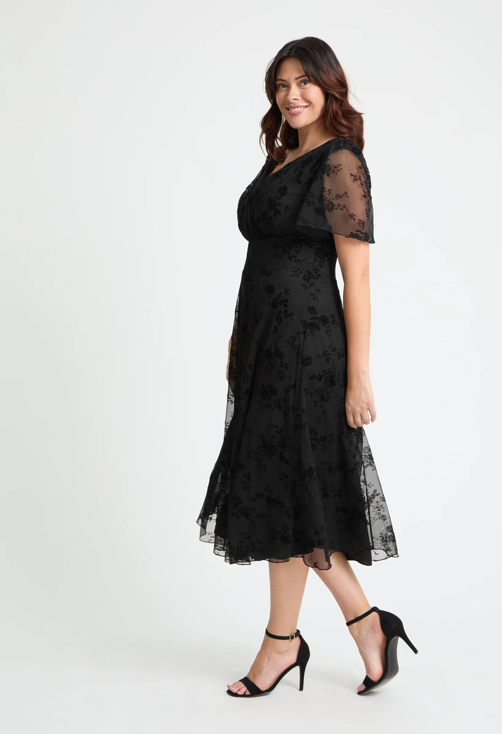 Victoria Angel Sleeve Mesh Midi Curve+ Dress - Image 2