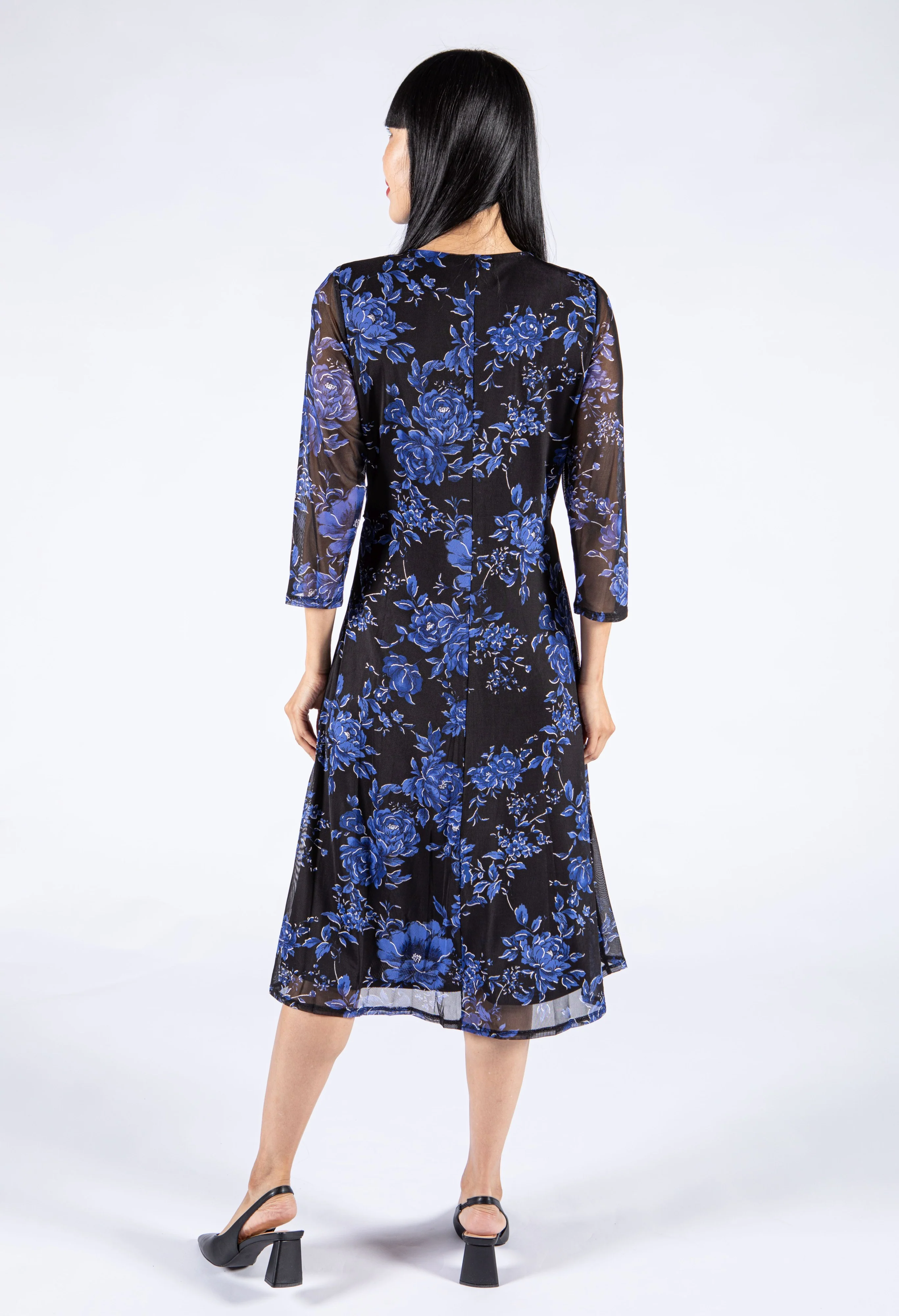 Wrap Bodice Floral Mesh Dress - Image 3