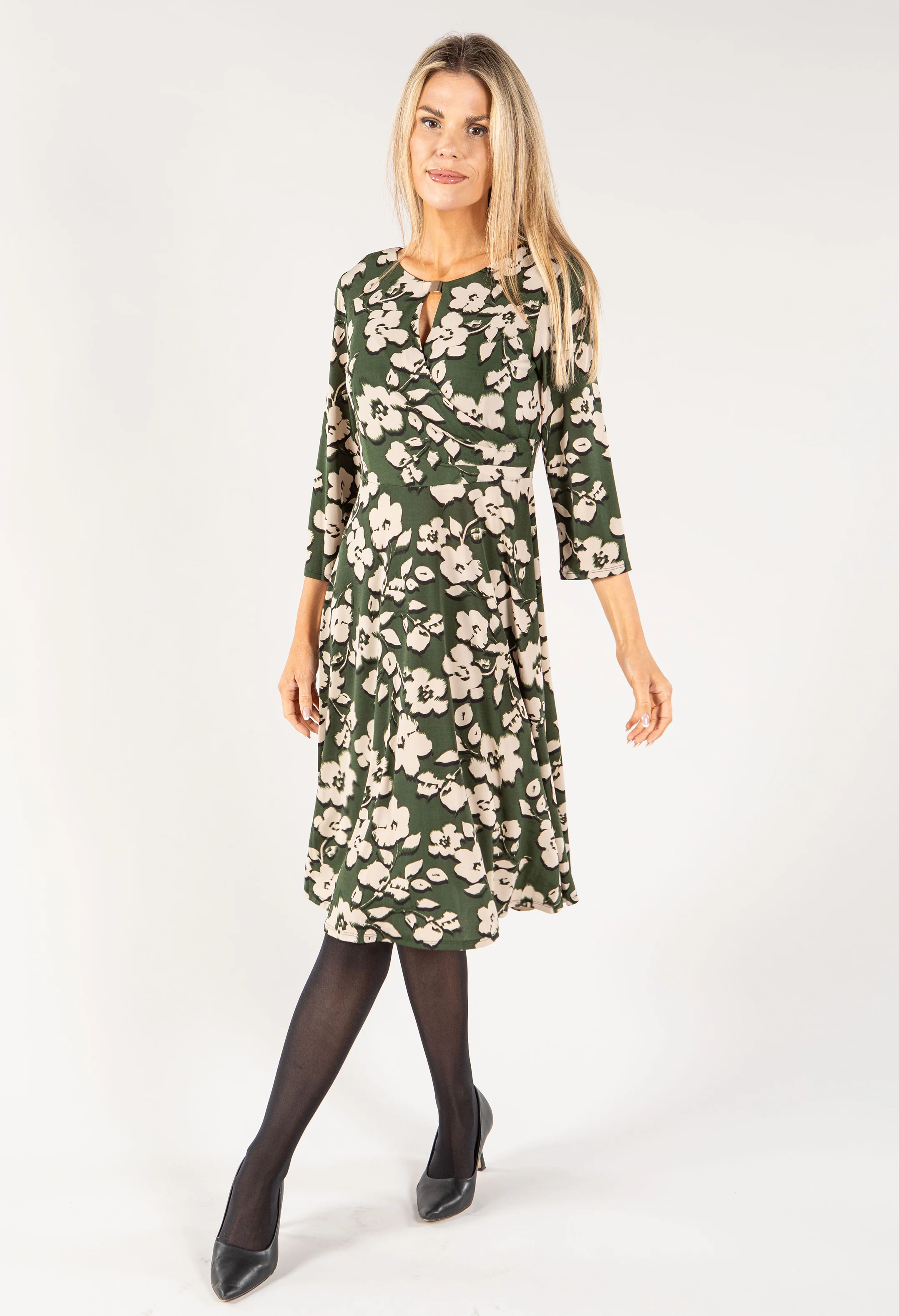 Wrap Bodice Keyhole Neckline Dress - Image 3