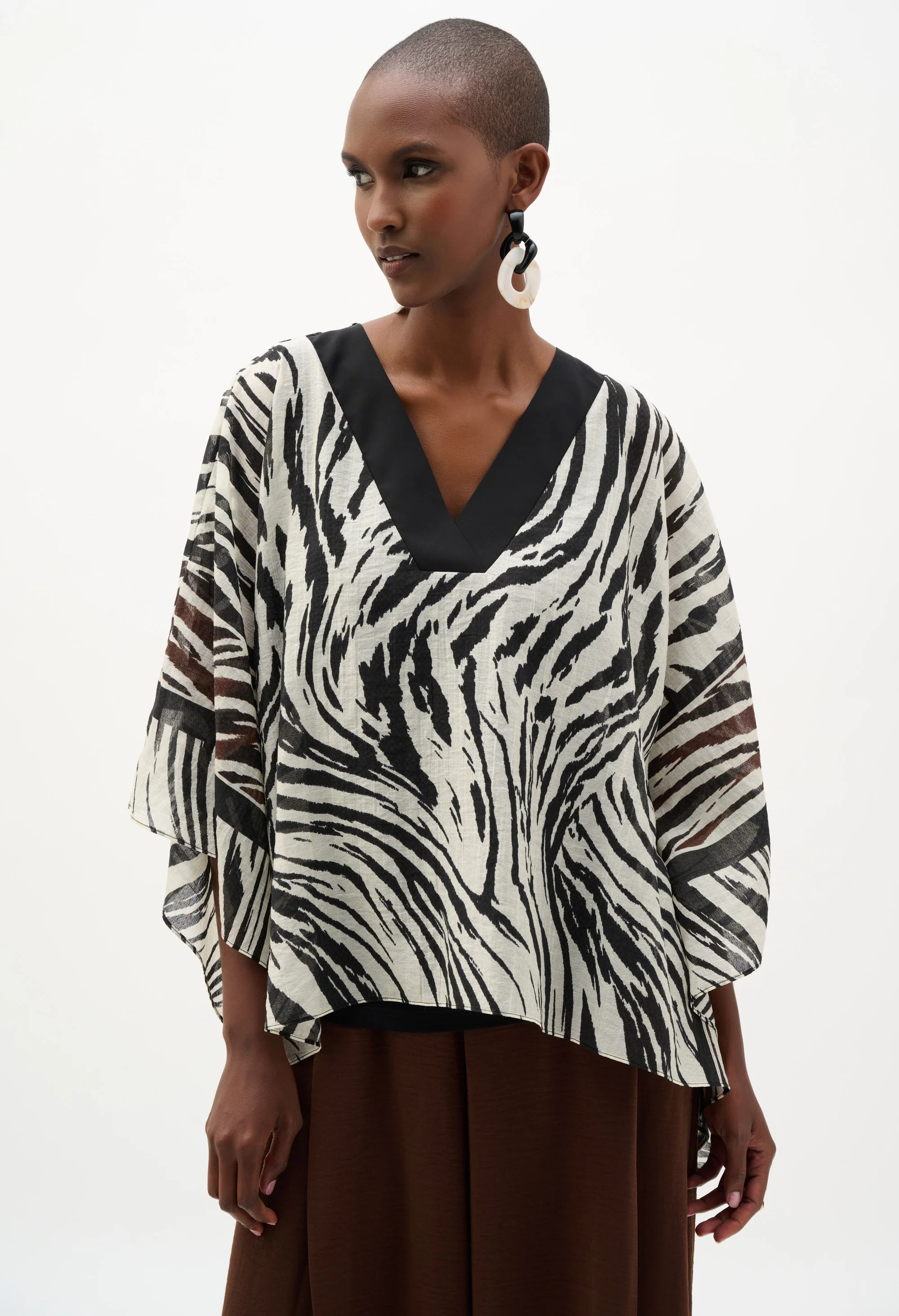Zebra Print V-neck Blouse