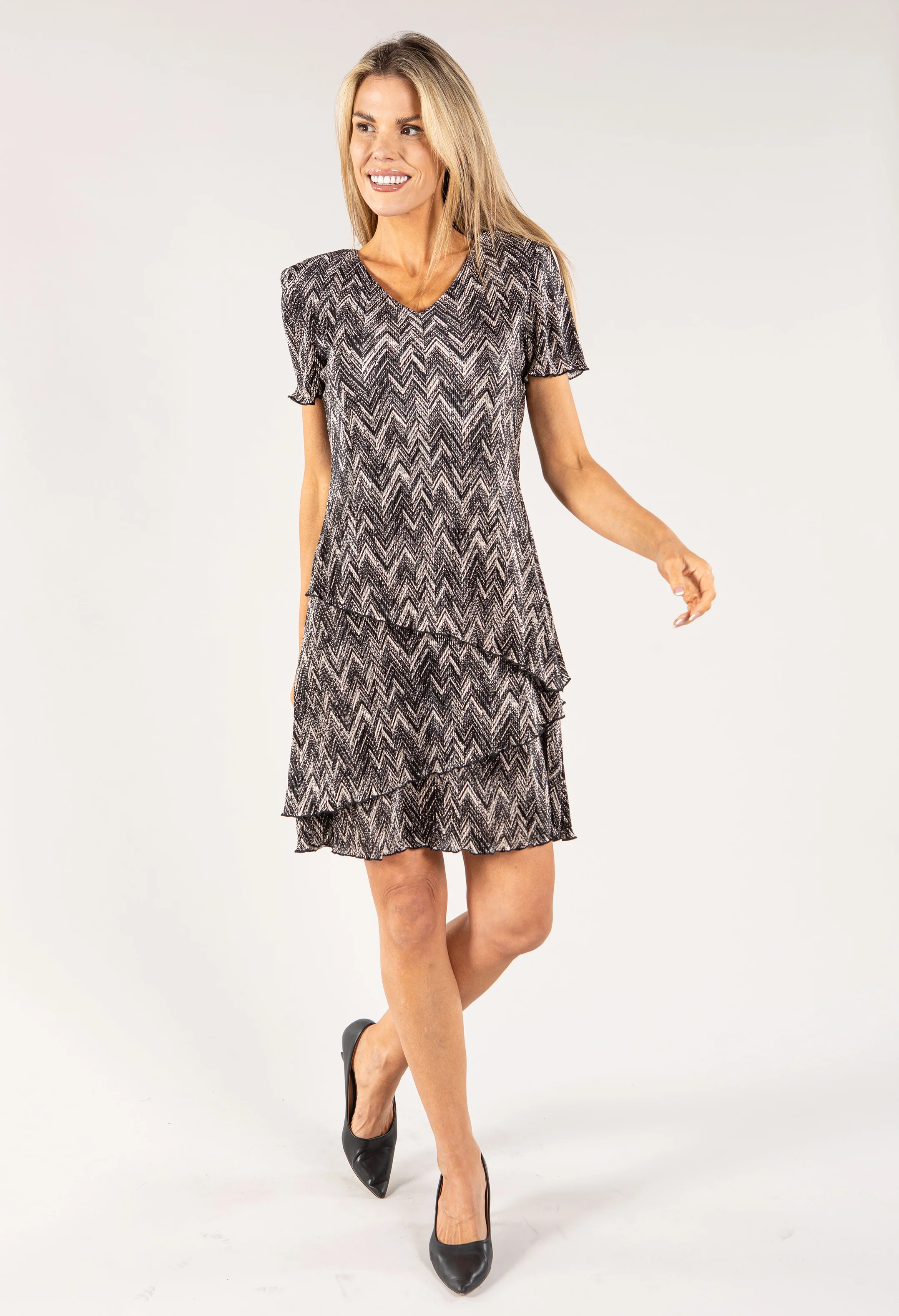 Zig Zag Plisse Tiered Dress - Image 3