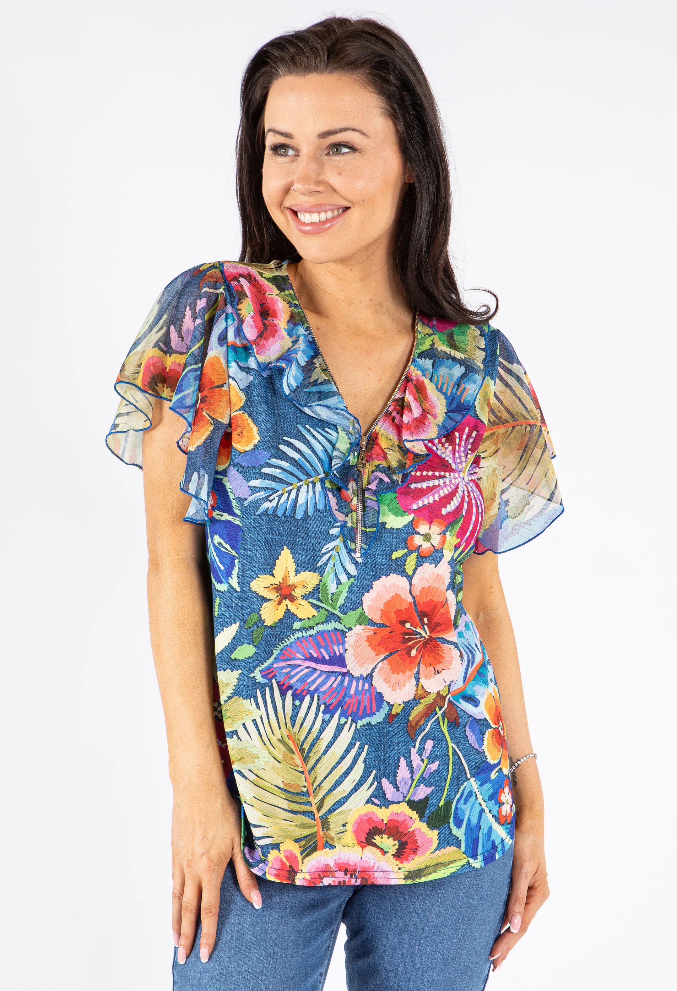 Zip-Up Floral Print Blouse - Image 4