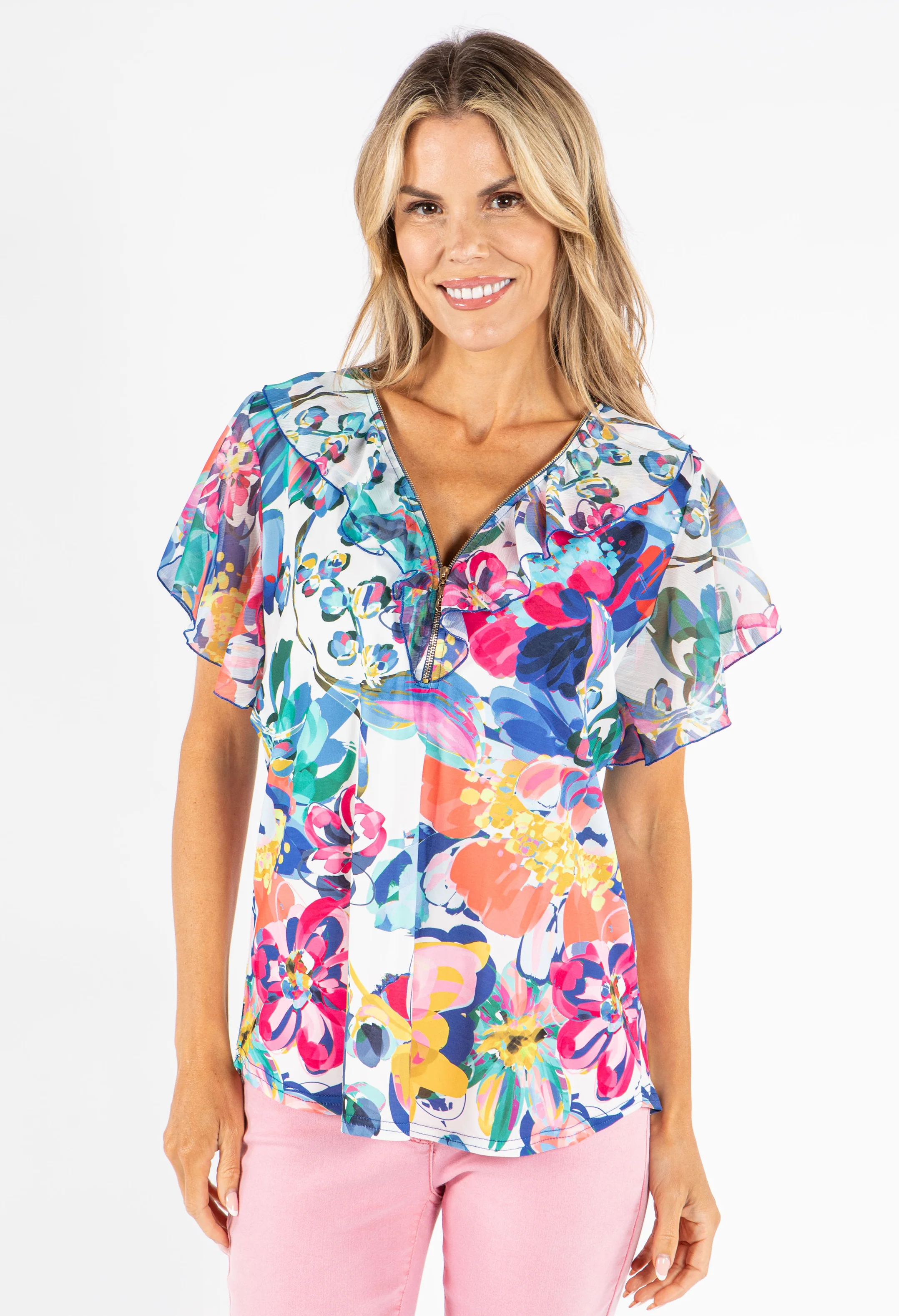 Zip-Up Floral Print Blouse - Image 6