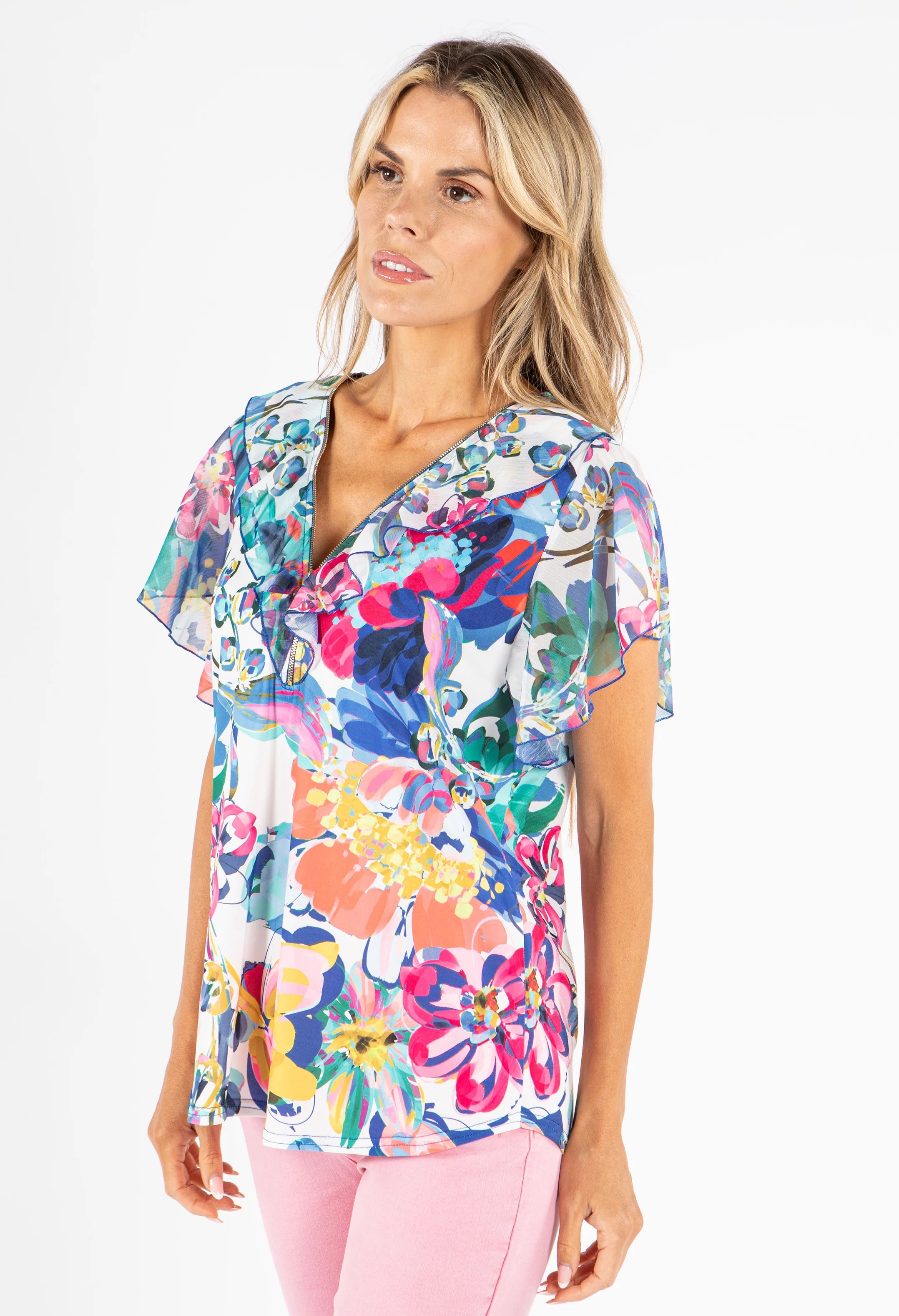 Zip-Up Floral Print Blouse - Image 8
