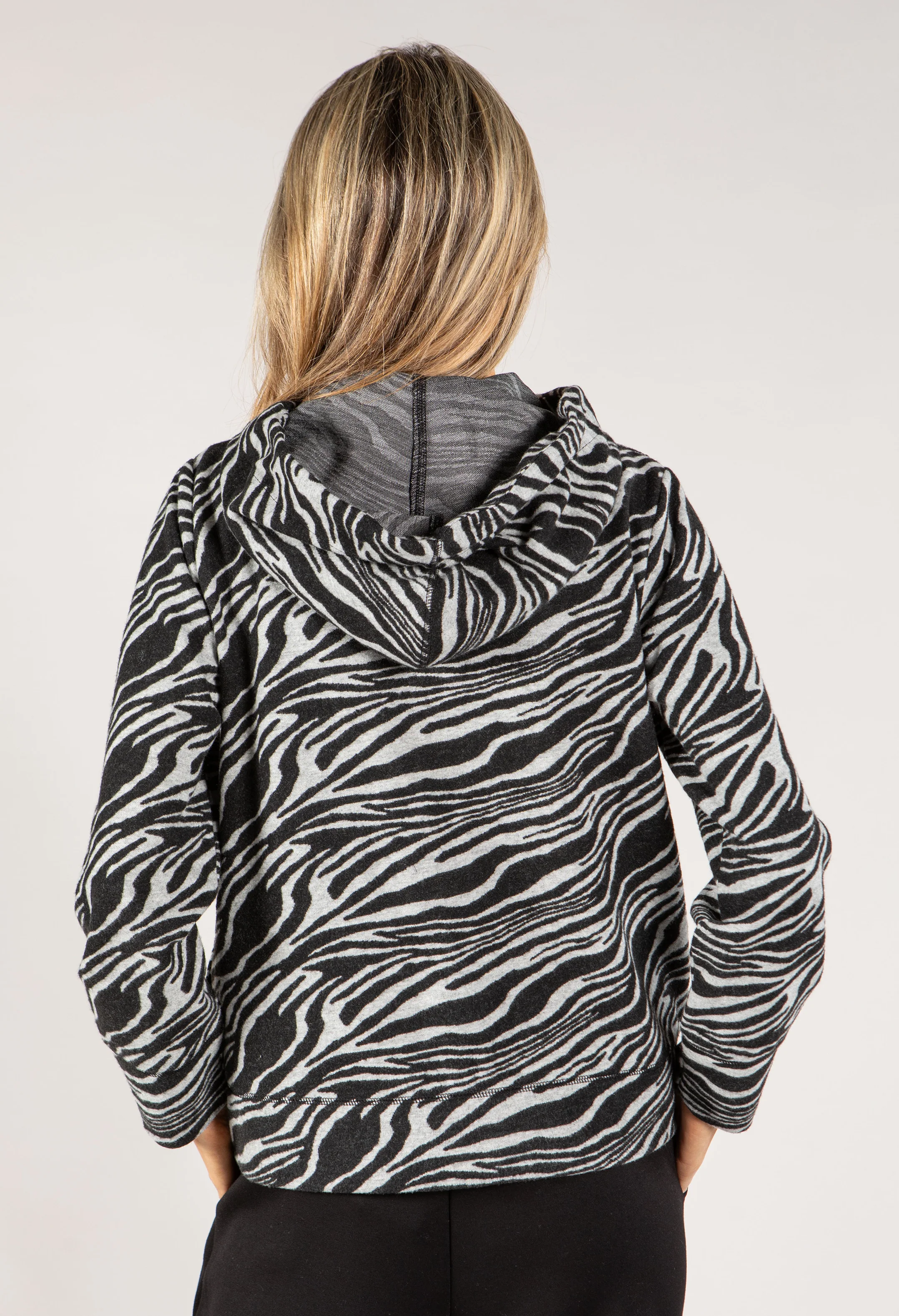 Zip Up Zebra Knit Hoodie - Image 3